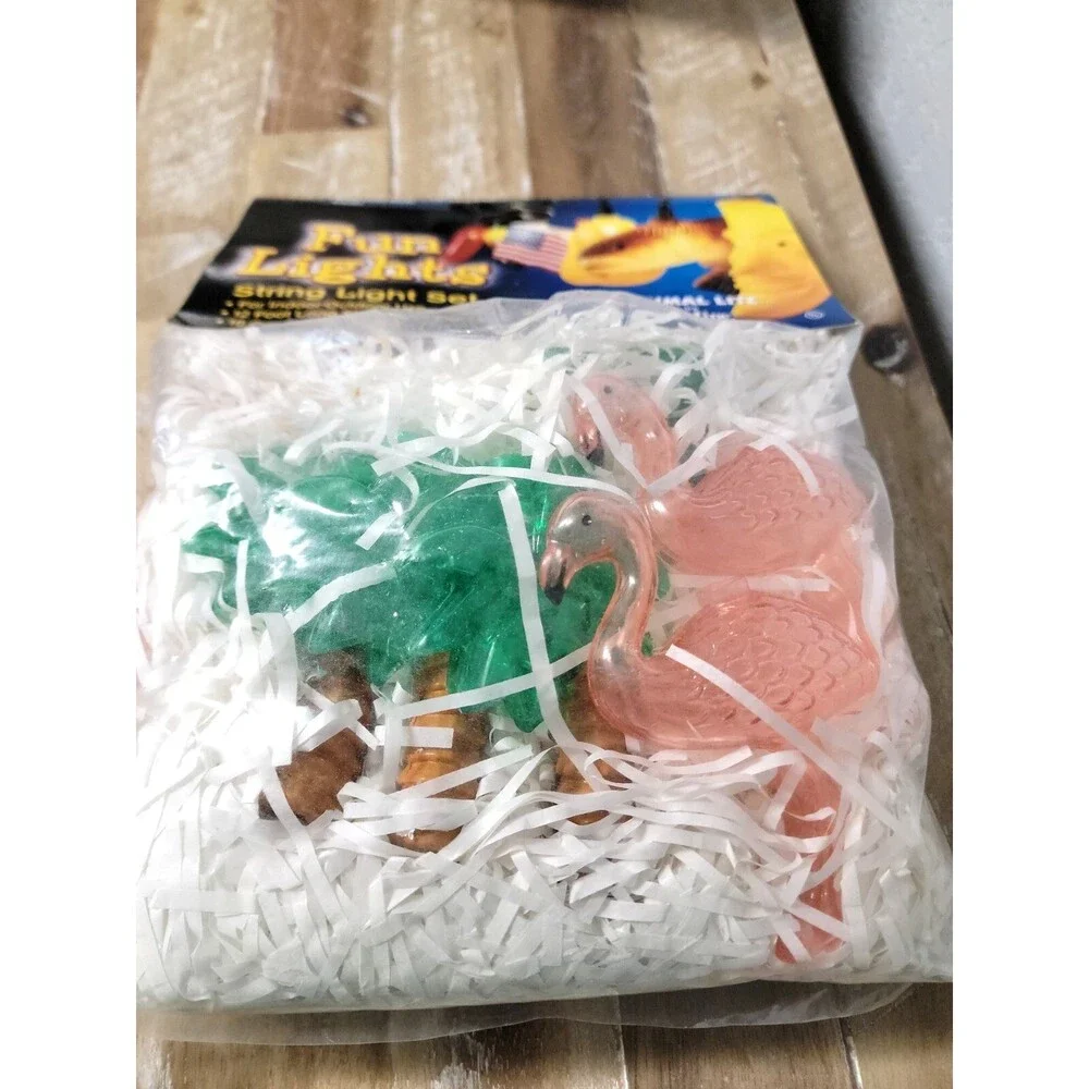 Vtg Fun Lights Flamingo Palm Tree Tropical Party Indoor Outdoor 12' String Light